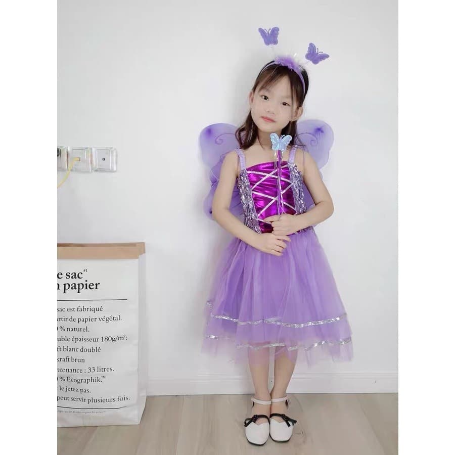 Fantasia De Fada Borboleta Asa Com Varinha,Tiara,Saia