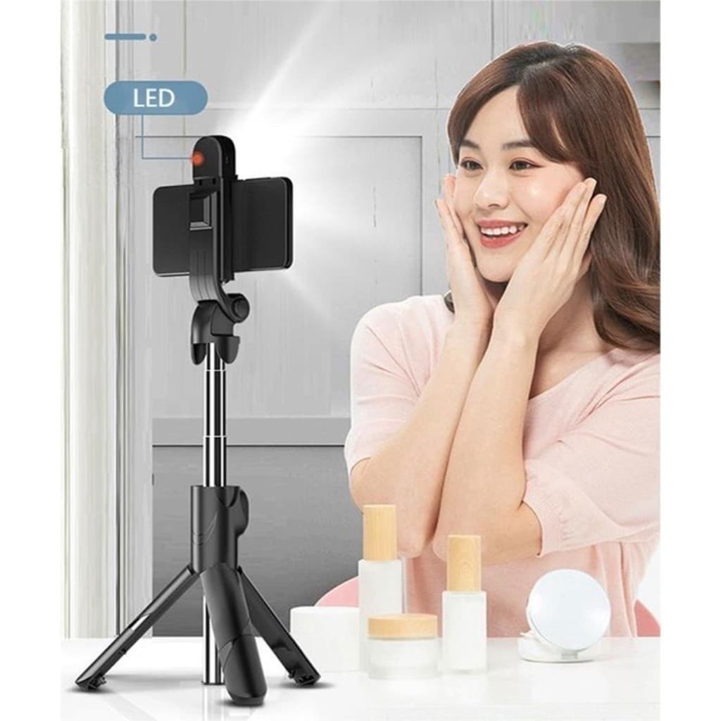 Bastão de selfie telescópico Bluetooth com controle remoto para celular com suporte de tripé com luz para selfie