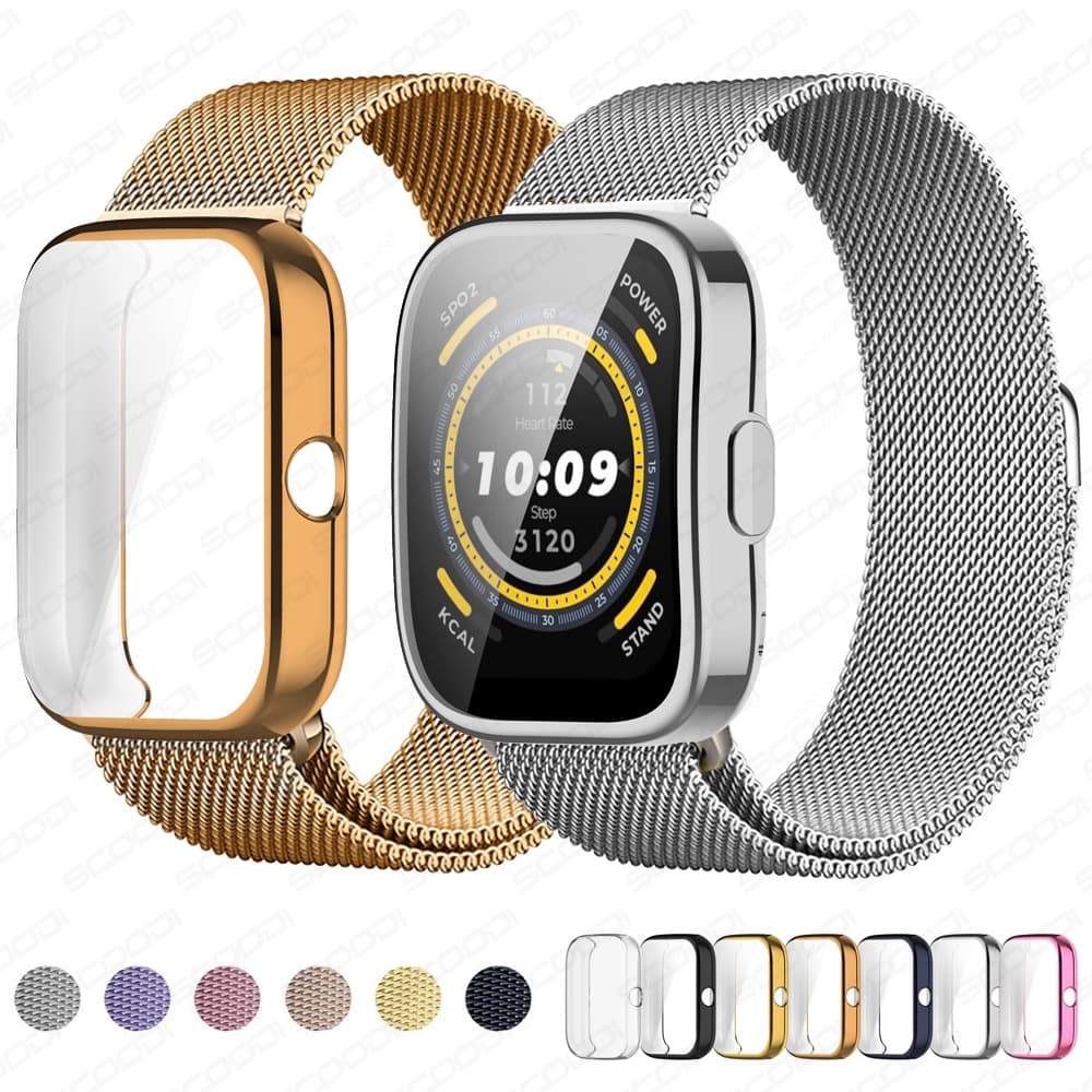 Bracelete Milanês + Protetor De Caixa Para Amazfit Bip 5 / Bip 5 Unity / 3 3Pro / U Pro / S Lite