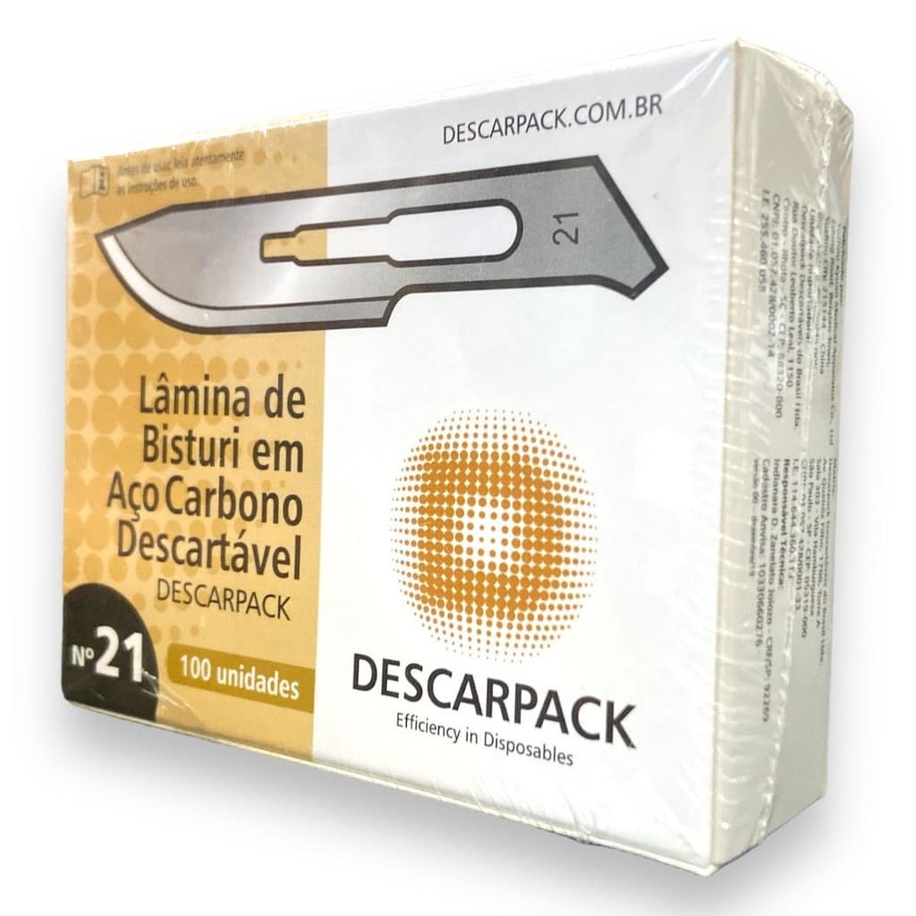 Lâmina Para Bisturi Em Aço Carbono N° 21 100un - Descarpack