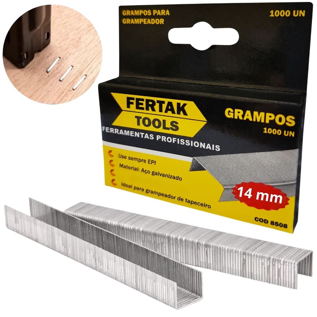 Grampos 14mm Tipo Reto Para Grampeador de Pressão Com 1000 Un | Fertak