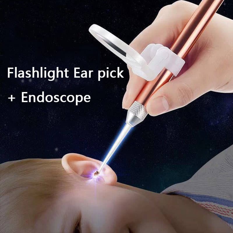 LED FlashLight Earpick Endoscópio Limpador De Orelha Para Bebês Colher De Limpeza Curette Com Lupa Remoção De Cera