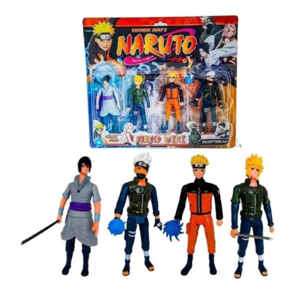 Kit Com 4 Bonecos Anime Naruto Uzumaki Articulados Sasuke Kakashi Minato