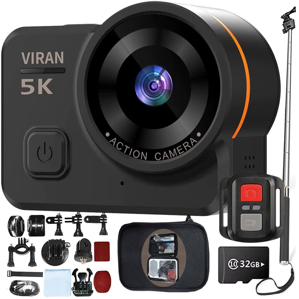 Kit Câmera De Ação VIRAN V10 5k 32gb Bastão Controle Wifi Estabilizador Visão Noturna Prova D'água