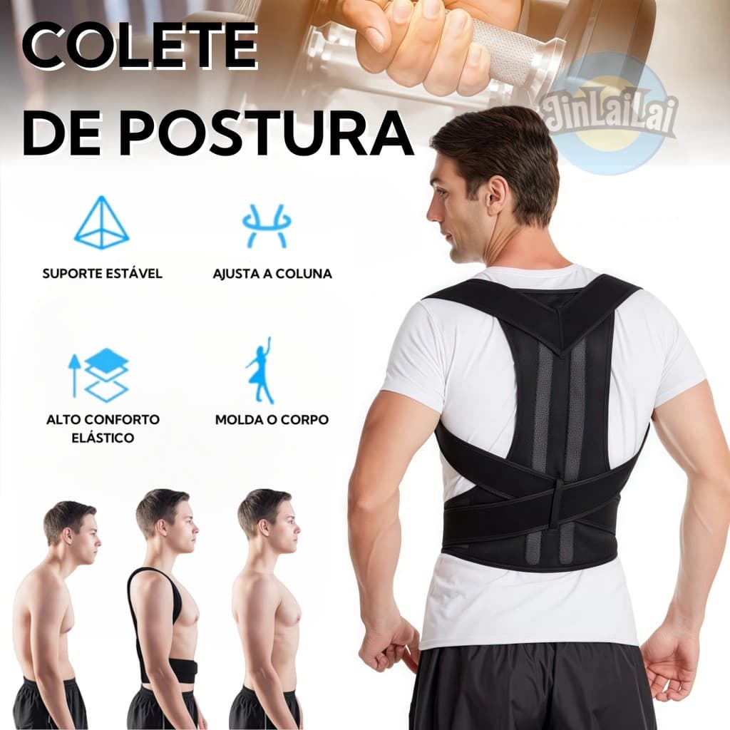 Colete Corretor De Postura Ortopédico Coluna Lombar Unissex Dor nas Costas Feminino Masculino-INLIS ANA
