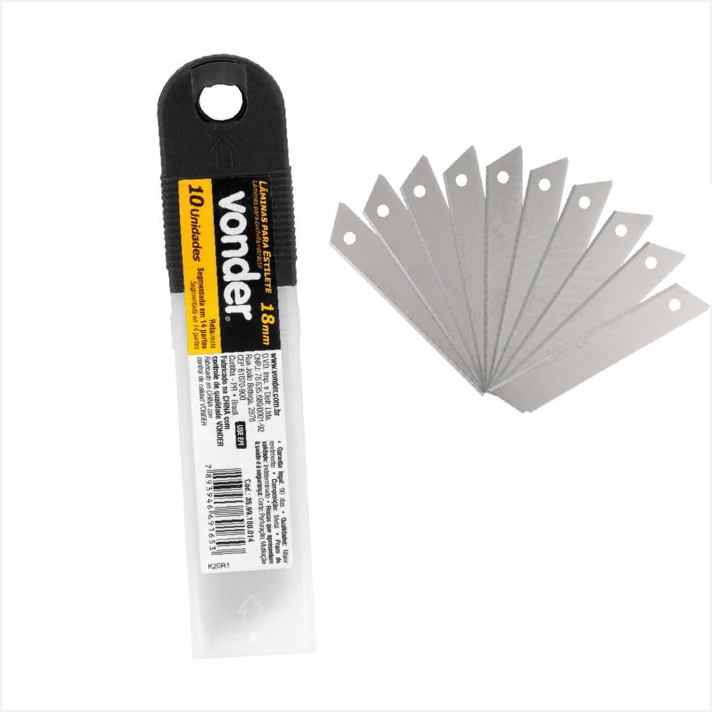Lâmina estilete largo 18,0mm Tubete com 10 Peças - Vonder