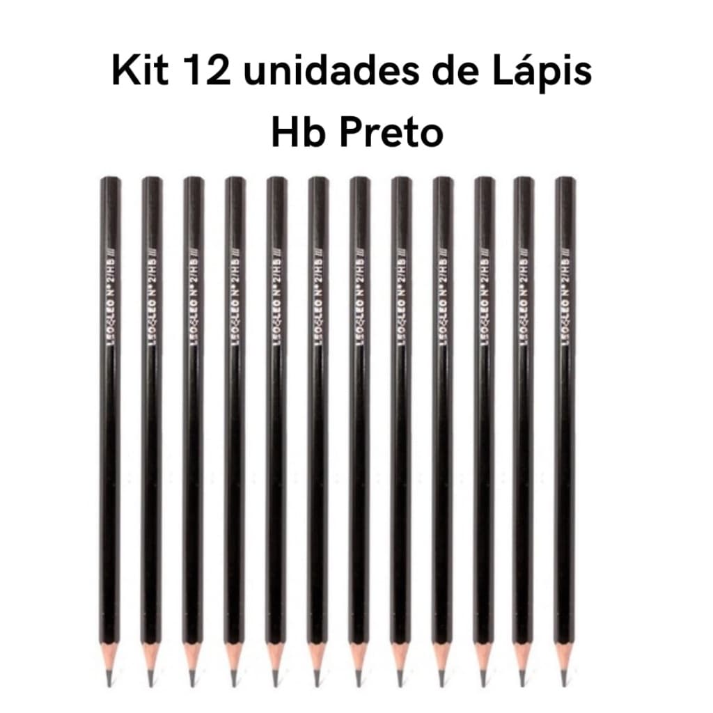 Kit 12 Lápis Preto de Escrever HB N°2 Escolar Desenho Sextavado Ponta Resistente Leo&Leo