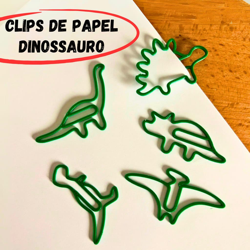 Clips de Papel de Dinossauro Marcador de Página - KIT de 20, 30, 40 e 50 Unidade - Cores Sortidas