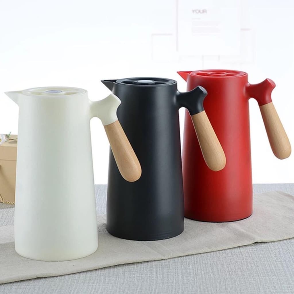 Garrafa Térmica Café Chá Minimalista Nórdica Cabo em Madeira 1 Litro