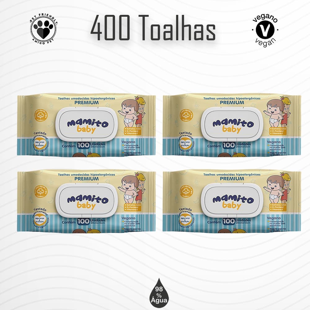 Box com 04 Toalhas Umedecidas MAMITO BABY Premium 100 folhas