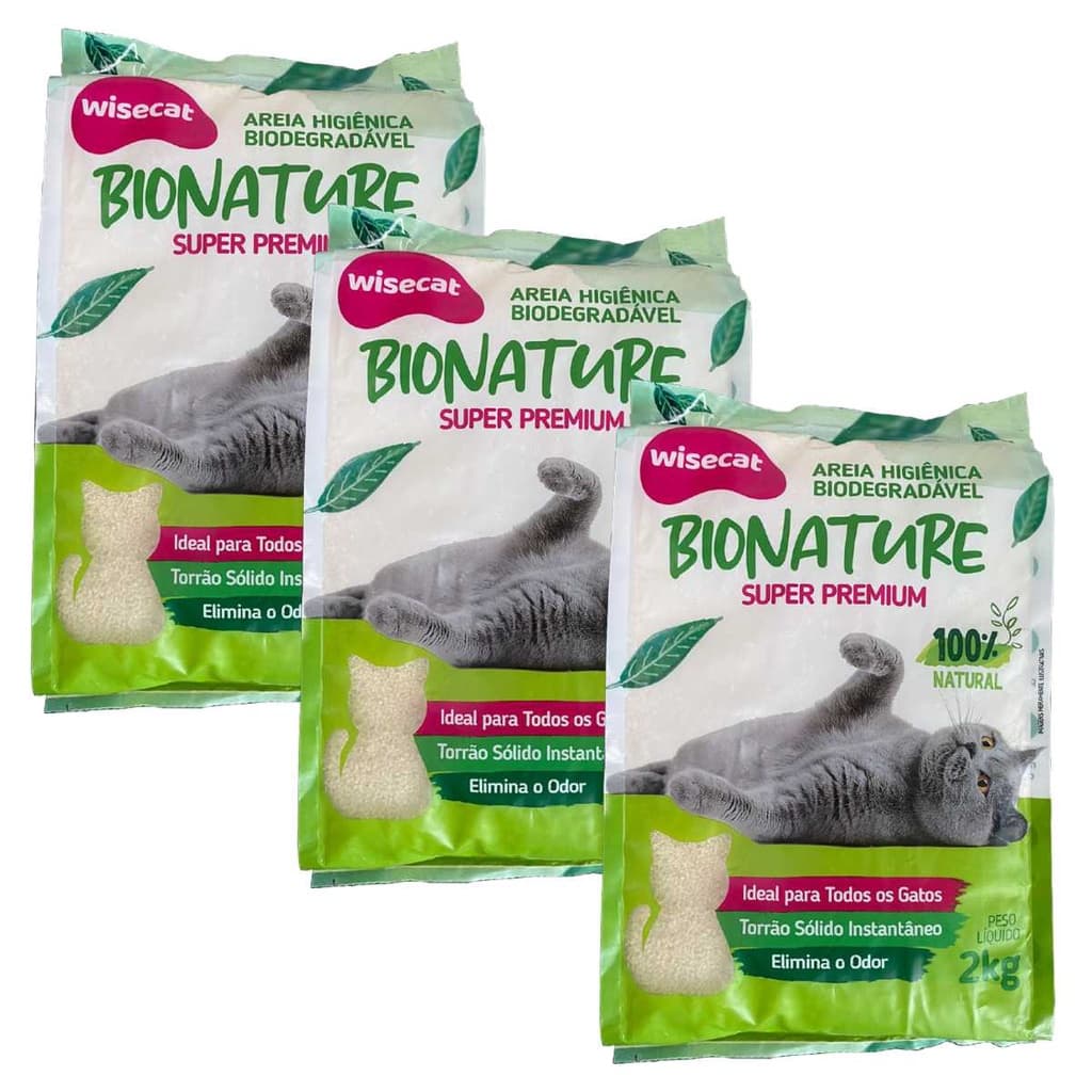 Areia De Mandioca Para Gatos Wisecat 2kg Kit 3Un