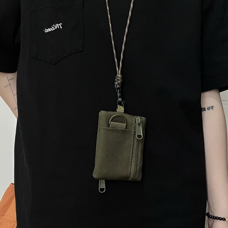 Bolsa De Pescoço De Lona Japonesa Original – Mini Porta-Moedas E Cartão Com Zíper Cordão Para Homens Mulheres