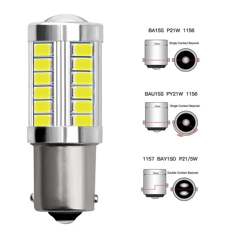 2 Pçs PY21W P21/5W 1156 Ba15s 1157 Bay15d Para Carro Lâmpadas LED Luz De Sinal Volta 12V 33SMD 7000K Branco Freio Revers