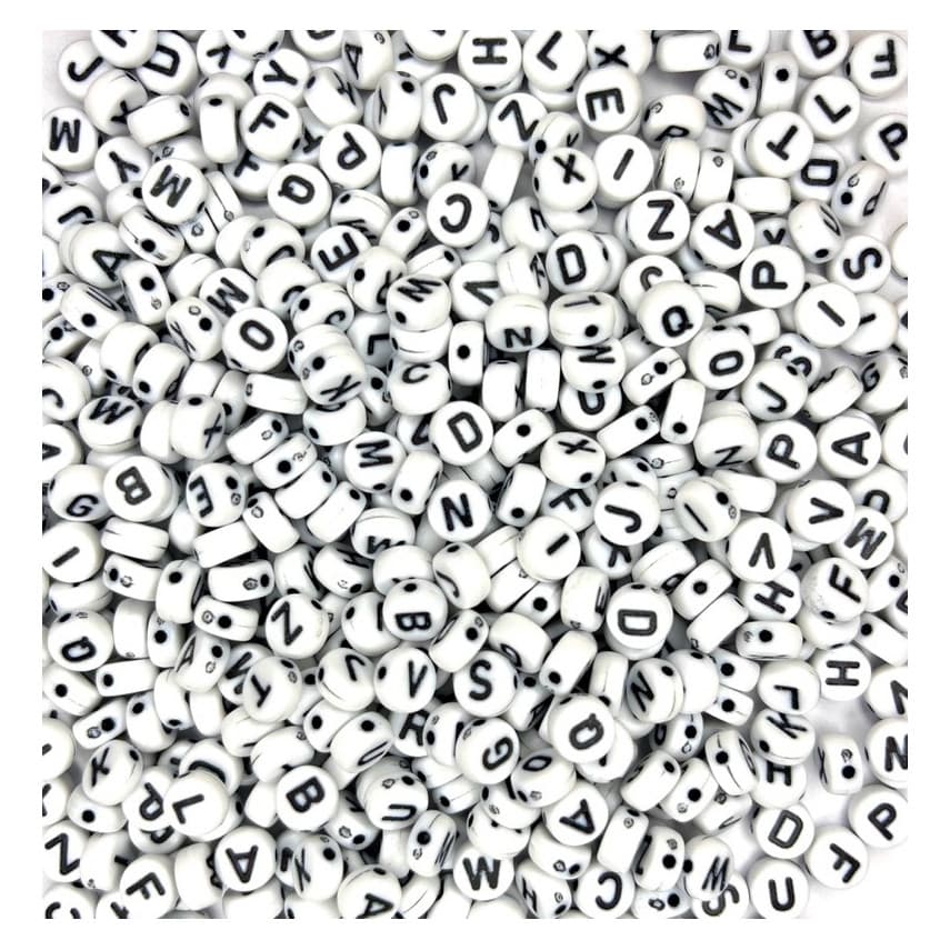 Miçangas Alfabeto 1000 Peças Letras Branca E Preta