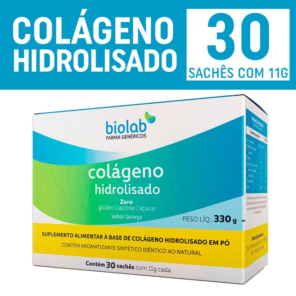 Colágeno Hidrolisado Em Pó 30 Sachês X 11g Sabor Laranja
