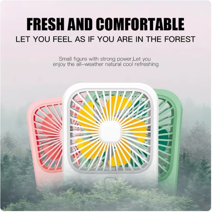 Ventilador Portátil Recarregavel Usb 3 Velocidades Square Mini Fan H8043