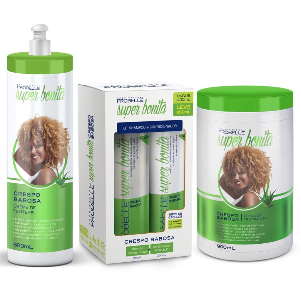 Kit Super Poderosa PROBELLE - Shampoo + Condicionador + Hidratação + Pentear