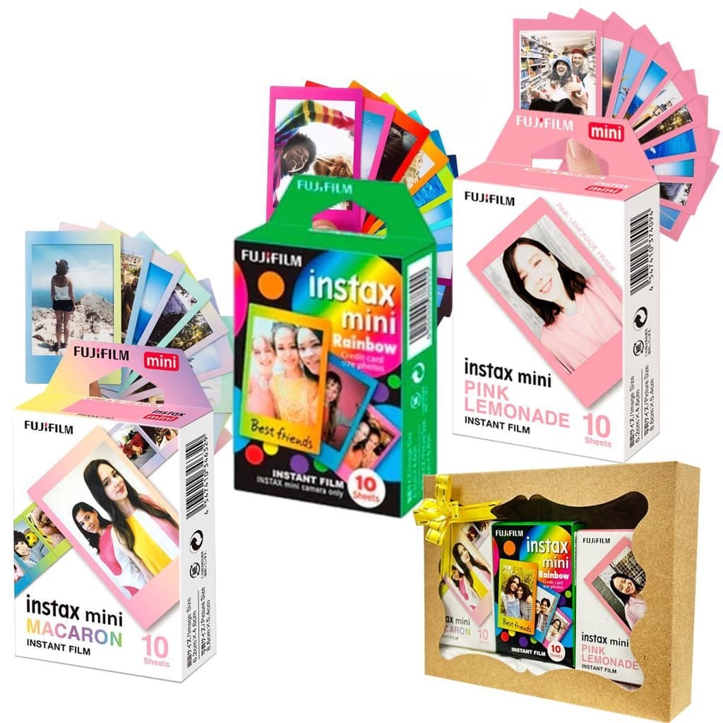 Pack 3 Filmes Para Camera Instax Mini Macaron + Rainbow + Lemonade Kit Presente