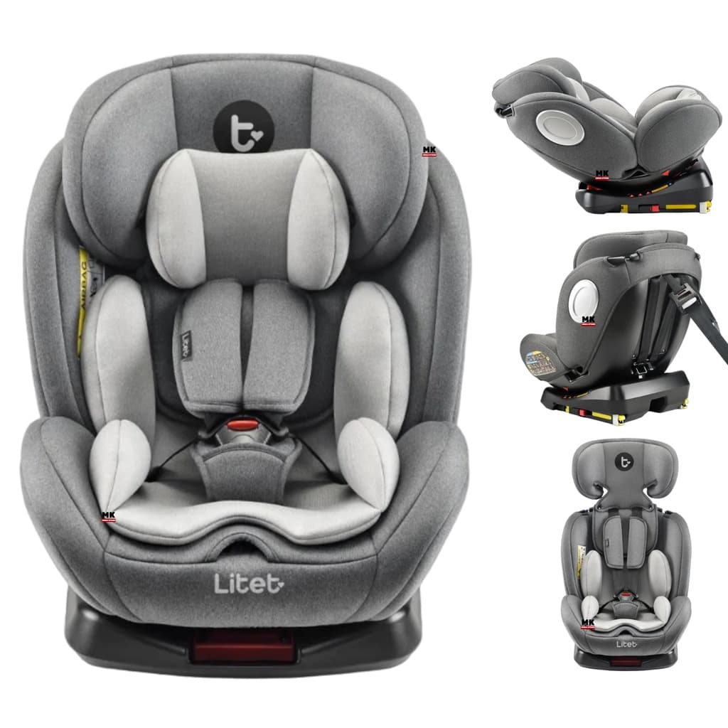 Cadeira Para Auto 0 A 36 Kg Isofix Com Rotação 360º Snugfix Preta e Cinza Litet