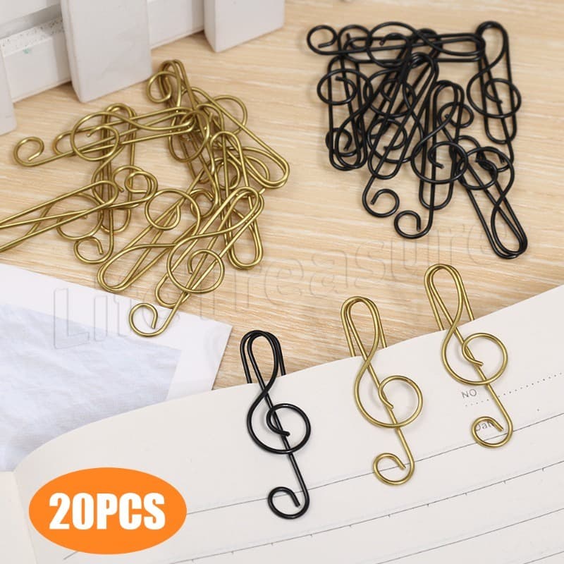[Destaque] 20 Pcs Porta-Livros Criativos/Simples Clip De Papel Para Notas Musicais Metálicas/Grampos Fotos/Papelaria Estudantes/Material De Escritório Escolar
