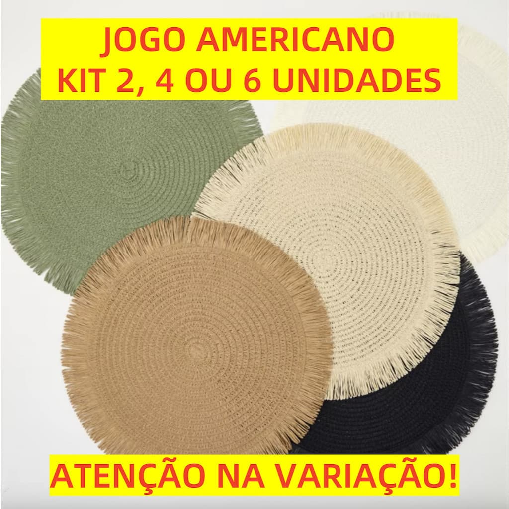 Jogo Americano Redondo Borda Desfiado 38cm Descanso Decorativo Kit 2, 4 Ou 6 Peças Trançado