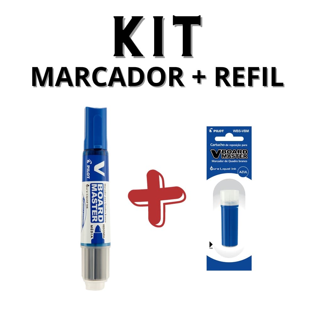 Kit Marcador Para Quadro Branco + Refil PILOT V-Board Master