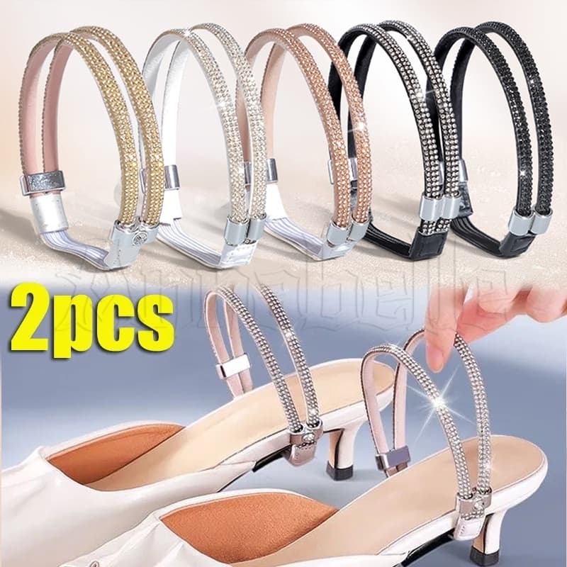 2Pcs Cinto Antiderrapante Ajustável Removível Para Sapatos/Sandálias Femininas De Salto Alto Rhinestone De Uso Duplo