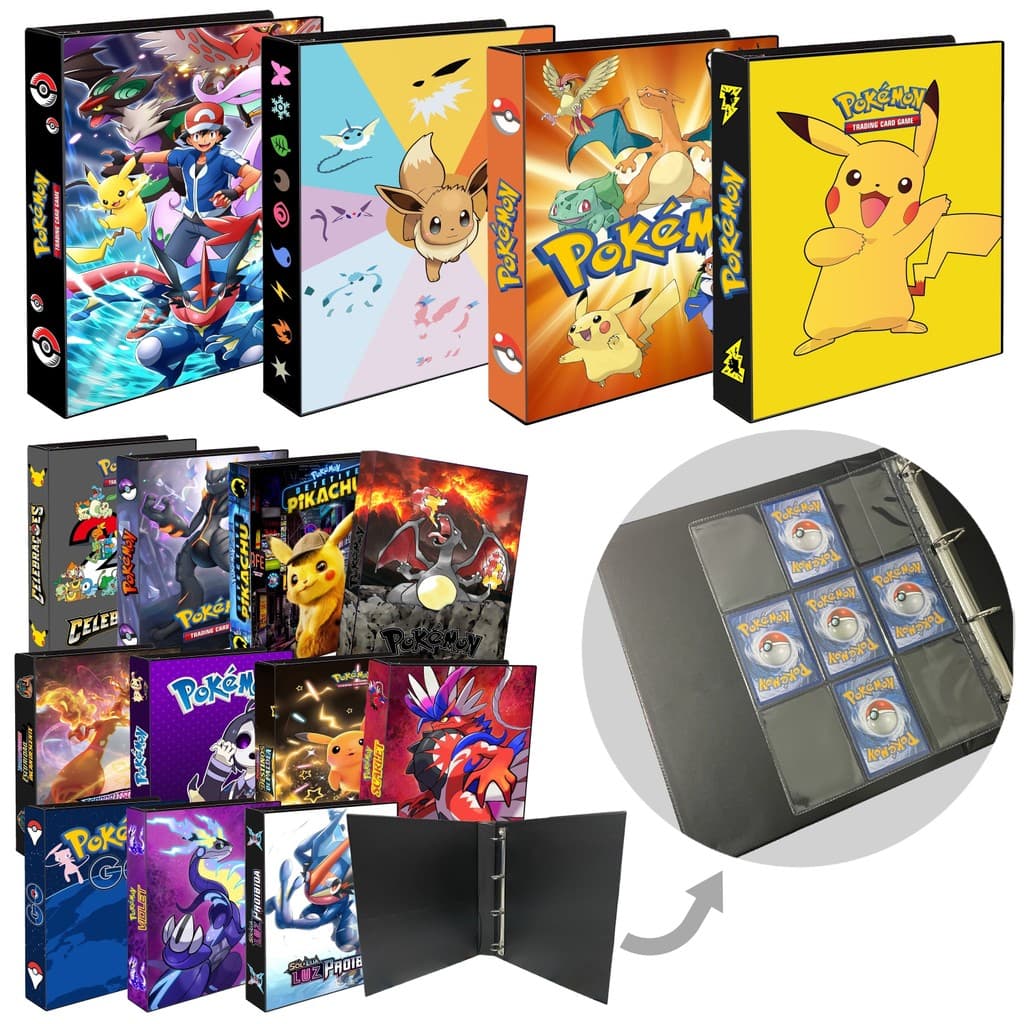 Fichário Álbum Pasta Pokémon P/ Cartas Pokémon Capa Dura TCG - Pikachu - Ash - Charizard - Eevee