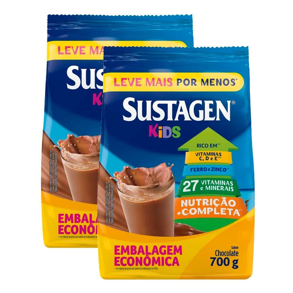 Complemento Alimentar Sustagen Kids Sabor Chocolate Sachê 700g | Kit com duas unidades