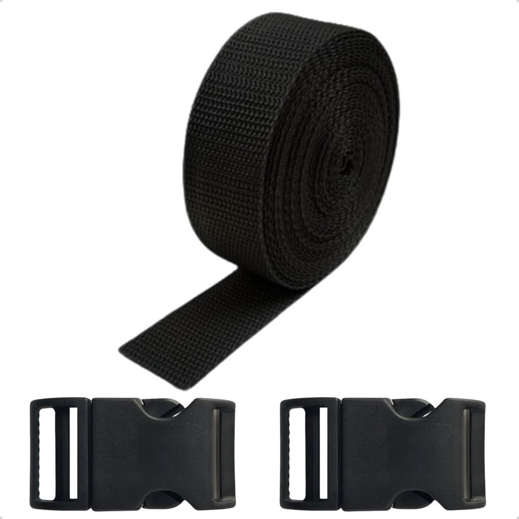 Fita Cadarço 25mm 1mt Com 2 Fechos Fivela Engate Rápido P/ Mochilas Bolsas Bags Malas