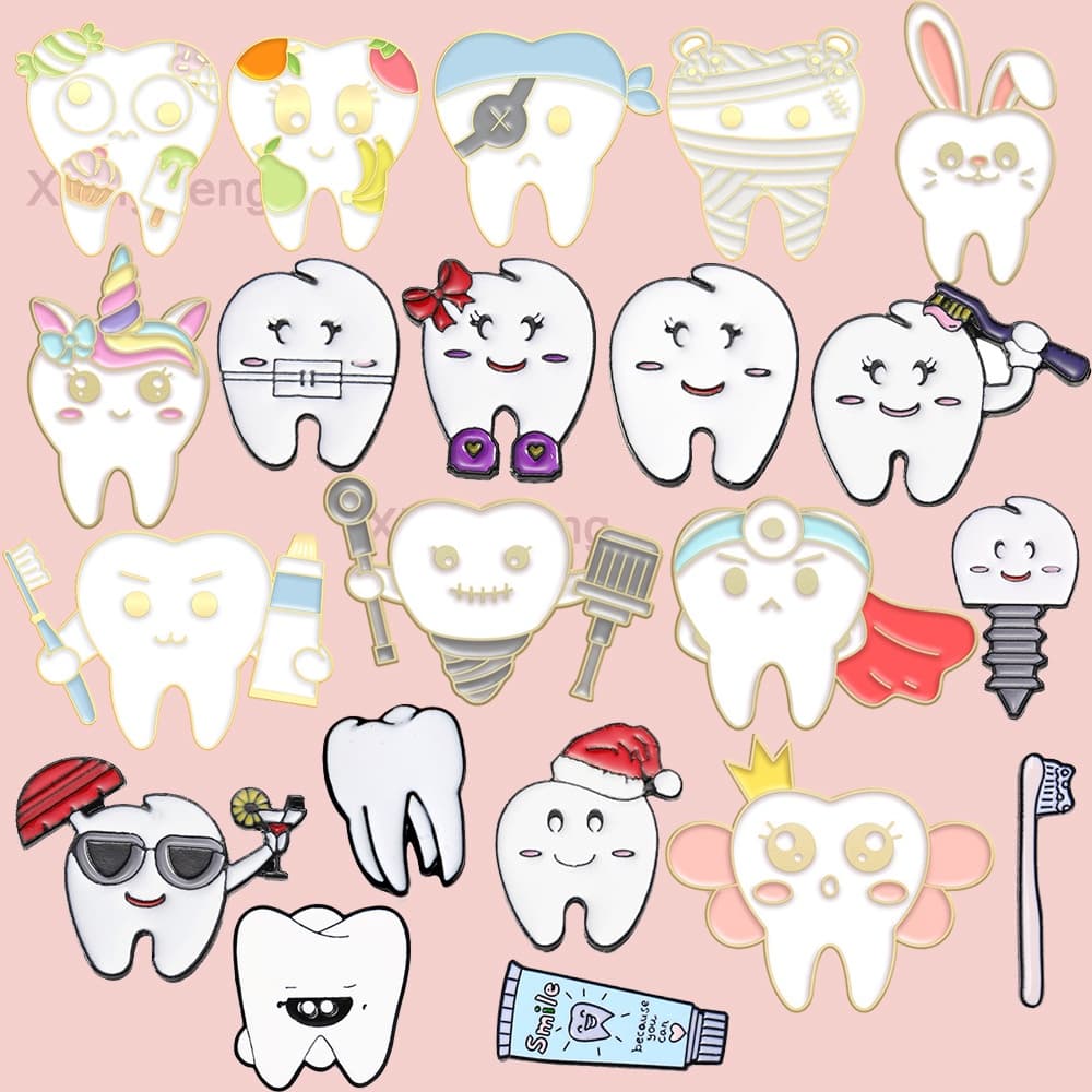 Prevenção De Cáries Dentárias Cuidado Dental Colarinho De Pé Coelho Crachá Mochila Broche Joias Acessório Presente