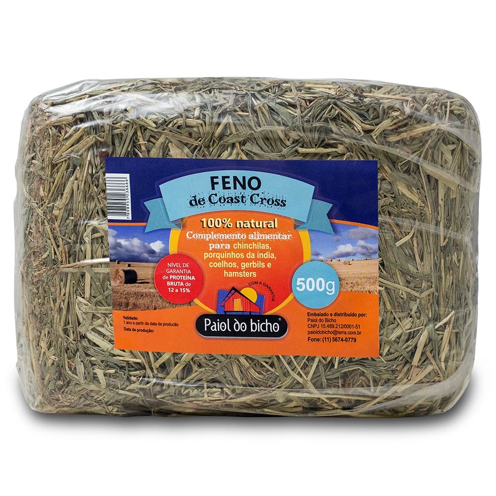 Feno Prensado para Roedores Porquinho, Hamster e Coelhos Paiol do Bicho 500g Envio Rápido