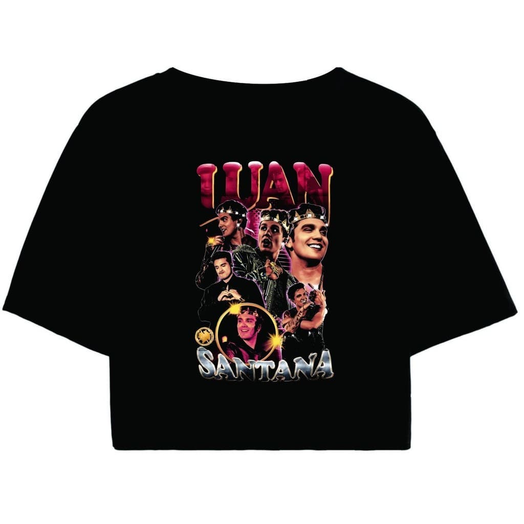 Cropped Feminino Preto Tumblr blogueira Luan Santana Cantor Sertanejo Vintage feminina manga curta