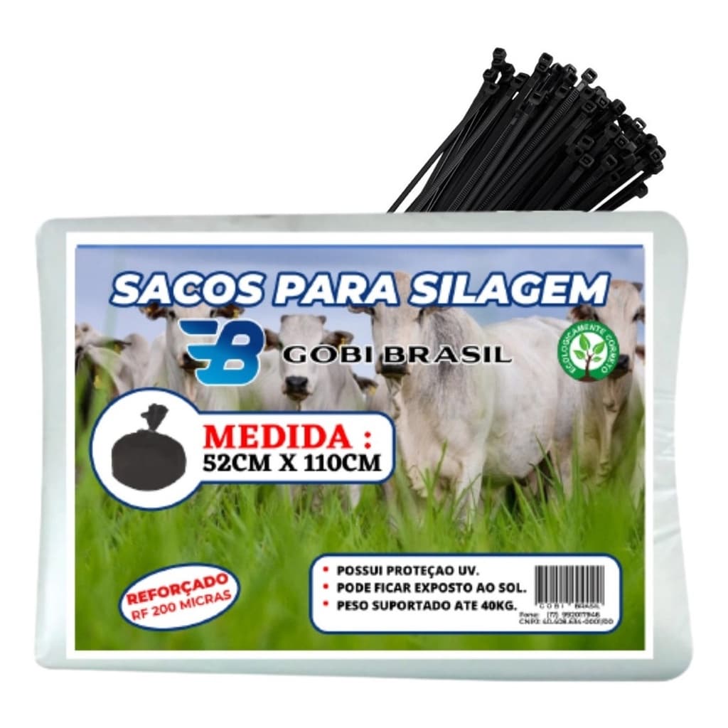 Saco para Silagem 200 Micras - 100 Uni + 100 Abraçadeiras