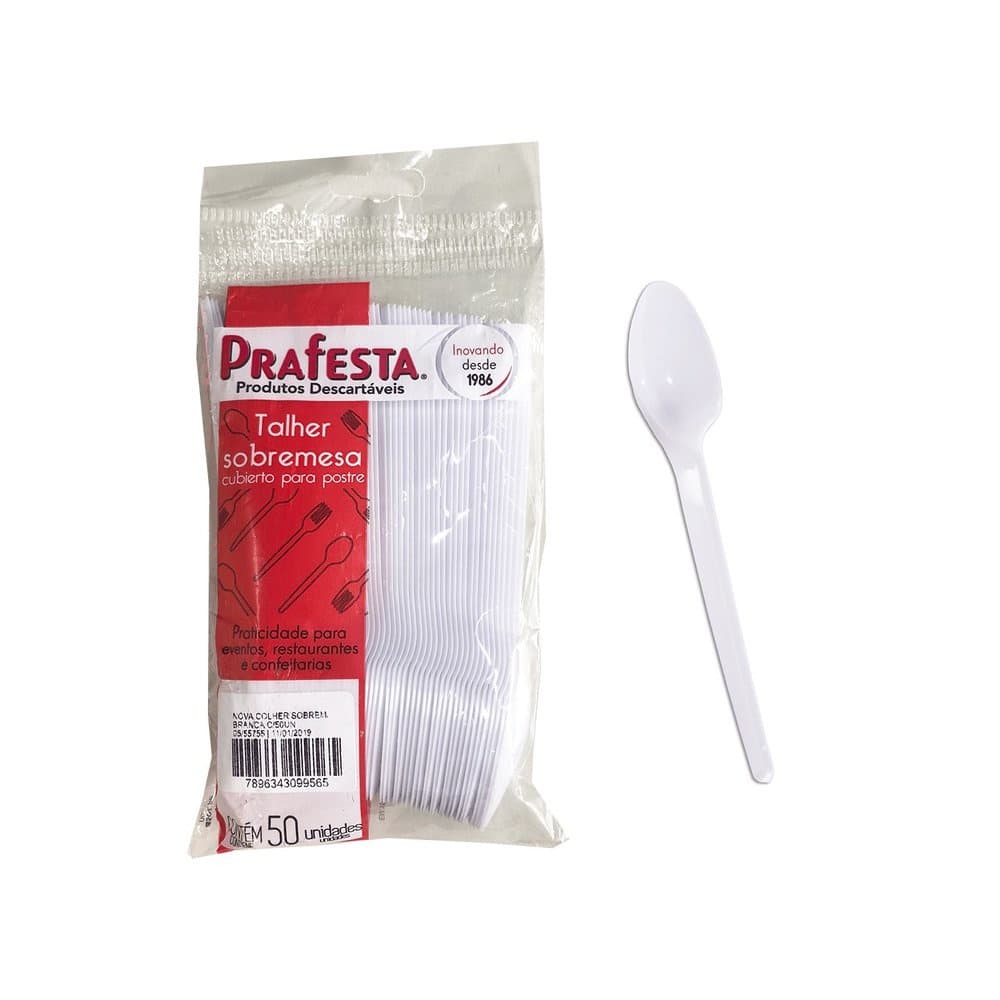 Colher Sobremesa Branca Com 50 - Prafesta