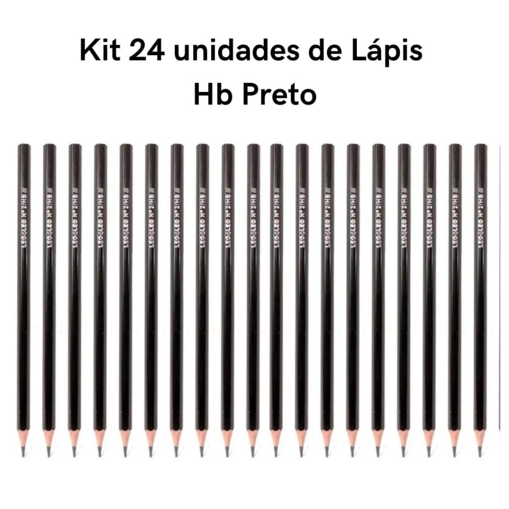 Kit 24 Lápis Preto HB N°2 de Escrever Sextavado Escolar Ponta Resistente Leo&Leo