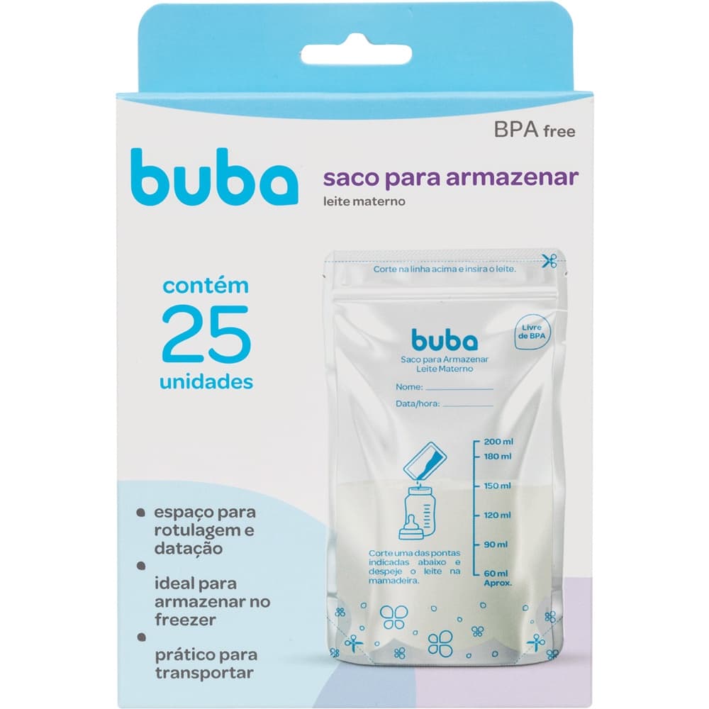 Kit 25 Unidades - Saco para Armazenar Leite Materno - Buba (Congelar, Transportar, Armazenar) Saquinho para Leite