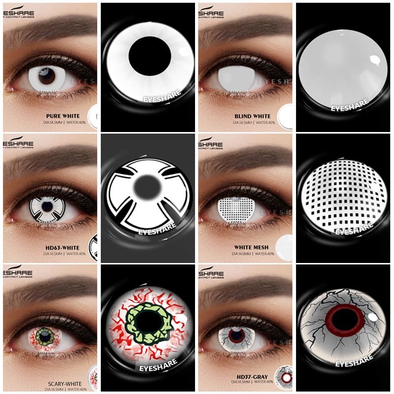 Eyeshare 2pcs/pair Lentes De Contato Coloridas anime cosplay Anuais Multicoloridas Brancas Pretas
