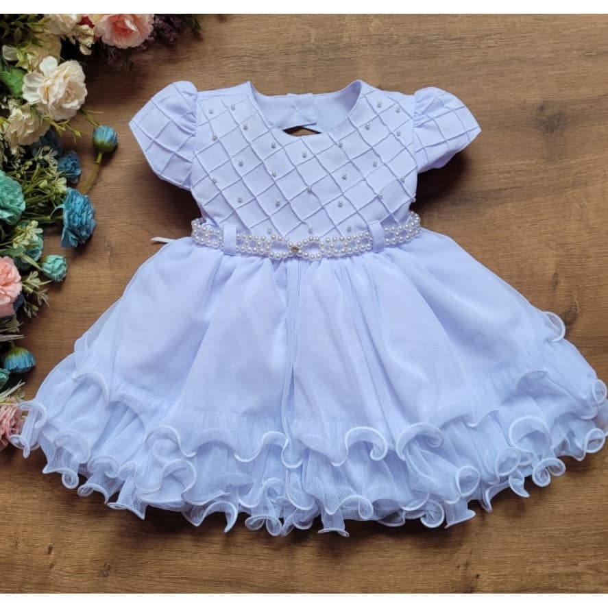 Vestido infantil batizado bebe branco recem nascido a 1 ano daminha