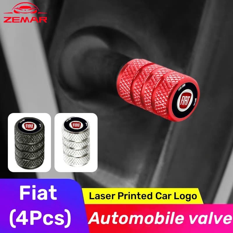4Pcs Universal Fiat Car Tire Válvula De Pneus Tampas Para Bicicletas Automotivas Peças Metálicas Impressas Uno Toro 500 Bravo Punto Palio Argo Stilo Strada Mobi Forma Cilíndrica Com Logotipo De Carro
