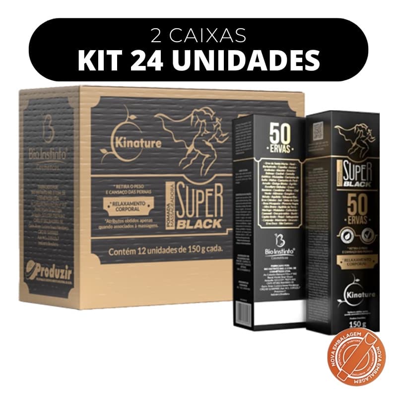 Kit c/ 24 Pomada Massageadora Super_BLACK 50 Ervas  Kinature 150g Bio Instinto
