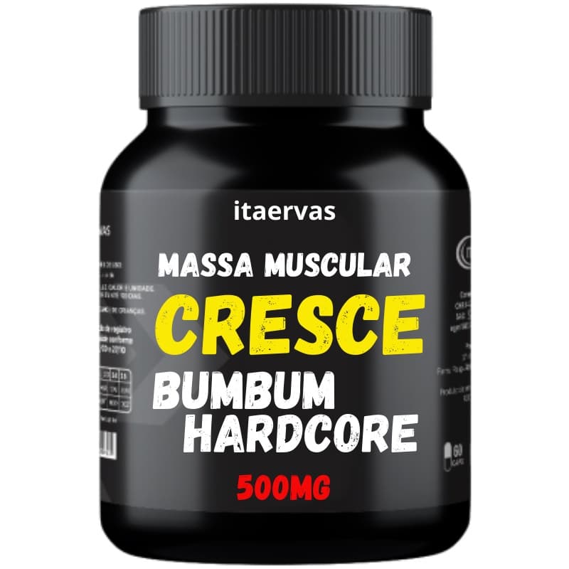 Massa Muscular Cresce Bumbum Hardcore Efeito Rápido 500mg 60 Cáps Itaervas
