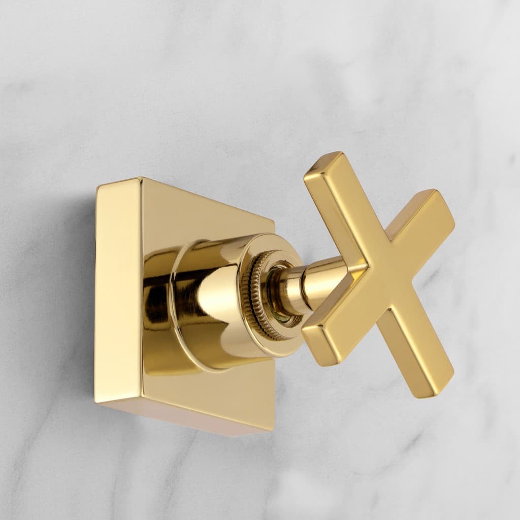 Acabamento Para Registro Chuveiro Banheiro Cruzeta Quadrado Dourado Brilhante Padrão Deca Metal 1/2" - 3/4" ou 1"
