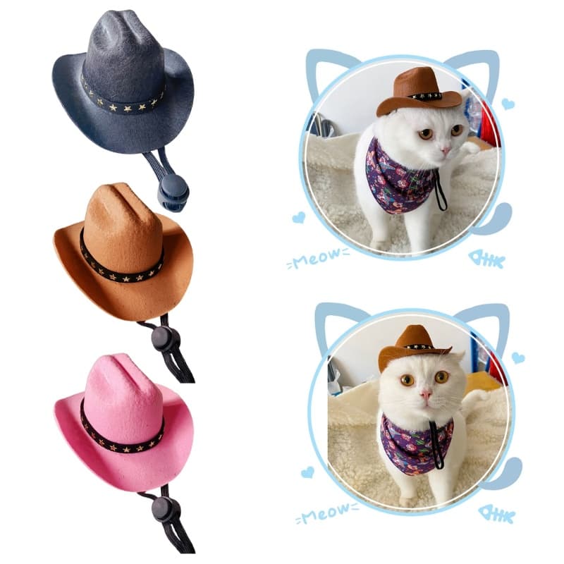 Engraçado Gato Chapéu Cowboy Traje Aniversário Estimação Ocidental Cowgirl Acessórios