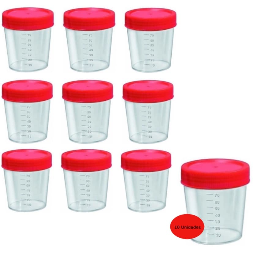 Kit Com 10 Coletores Para Fezes E Urina Universal Estéril Transparente 80ml