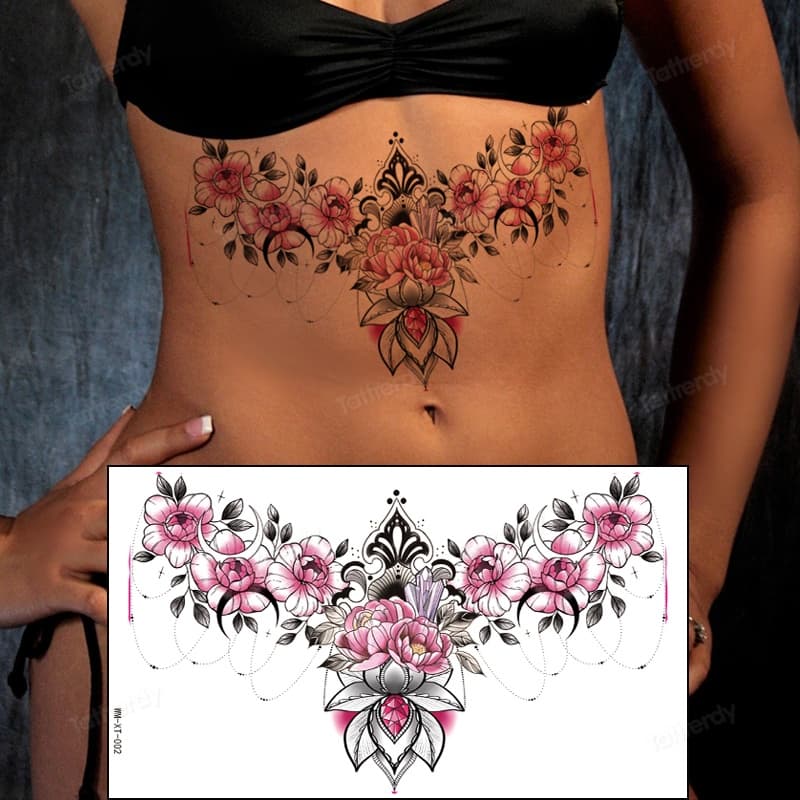 Tatuagem Temporária Feminina Esterno Sexy Arte Corporal Adesivo Jóias Flor Design À Prova Dwaterproof Água Falsa