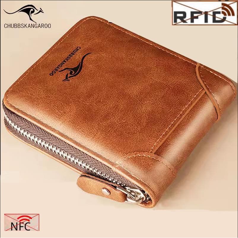 Carteira De Couro Masculina Europeia E Americana Com Porta-Cartões Anti-Roubo