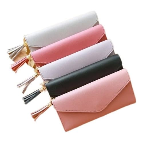 Carteira Feminina De Mão Couro Pu Rosa Preta Cinza Grande