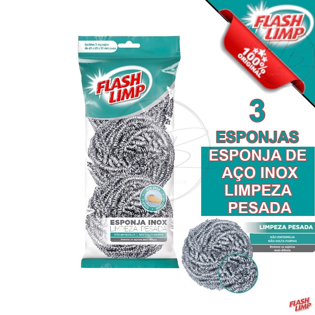 Pack 3 aço inox para limpeza pesada – Flash Limp