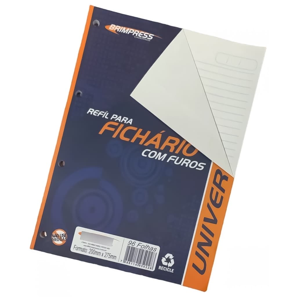 Refil Bloco Fichário Folha A4 Universitário C/96 Fls. Coladas 4 furos 56gm Brimpress